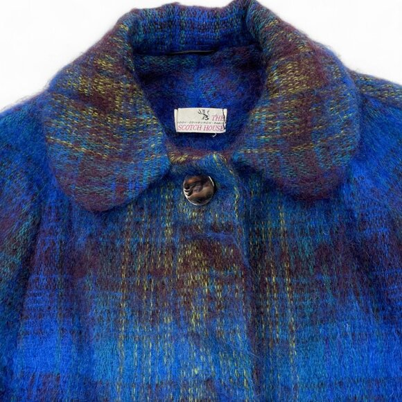 The Scotch House Blue Wool Mohair Tartan Plaid Button Cape Wrap Jacket - Picture 4 of 11